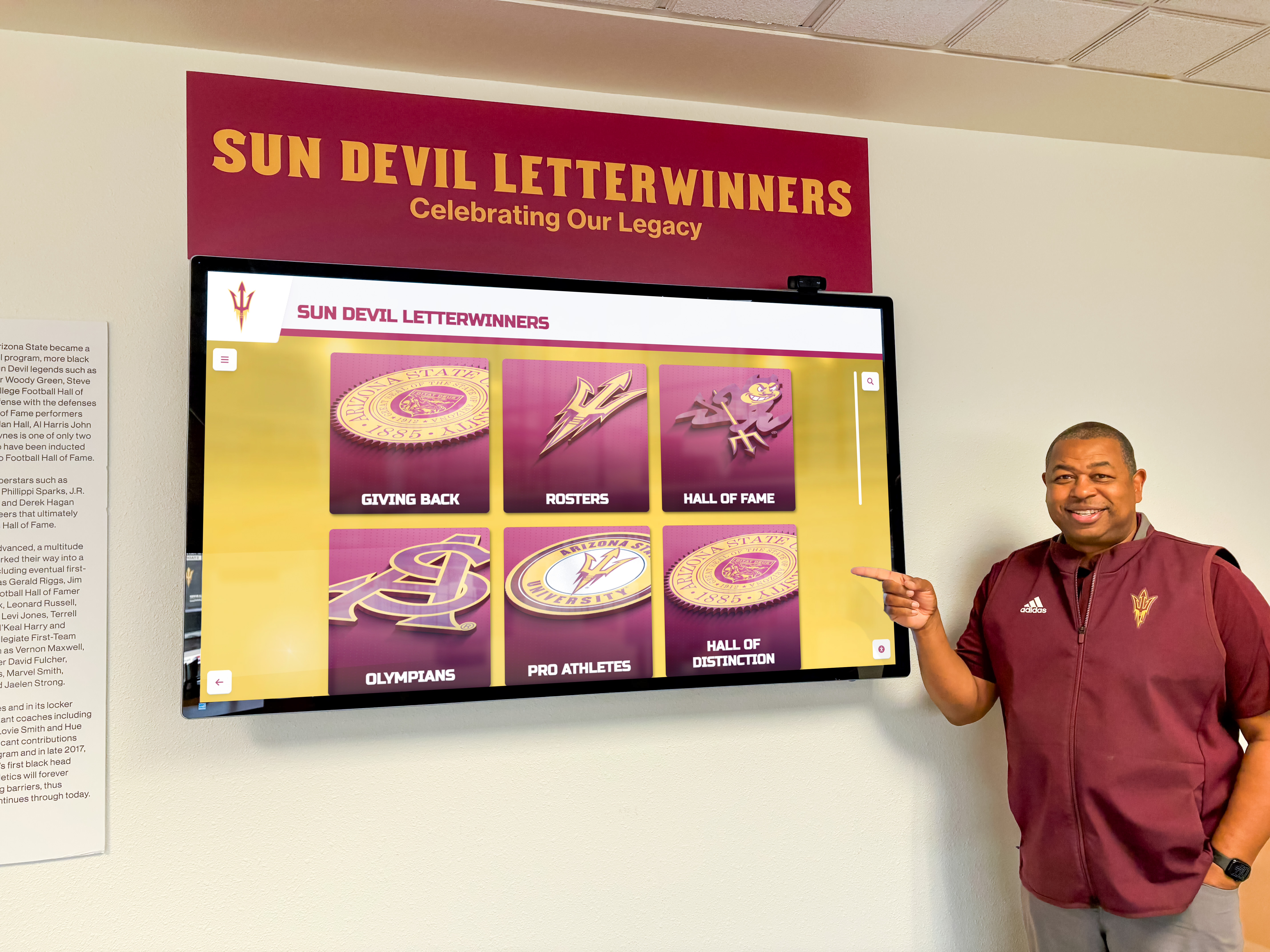 Digital displays enable active exploration of sports achievements Interactive touchscreen hall of fame display